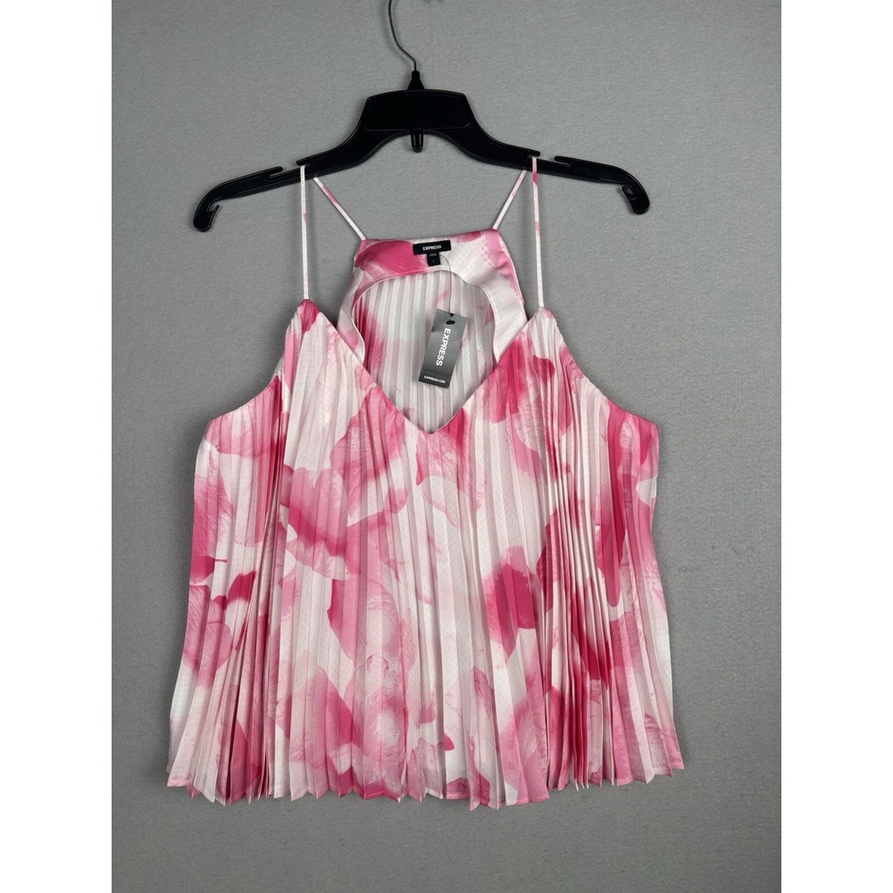 Express Top Camisole Size L Pink Pleated Blouse Sleeveless 3939